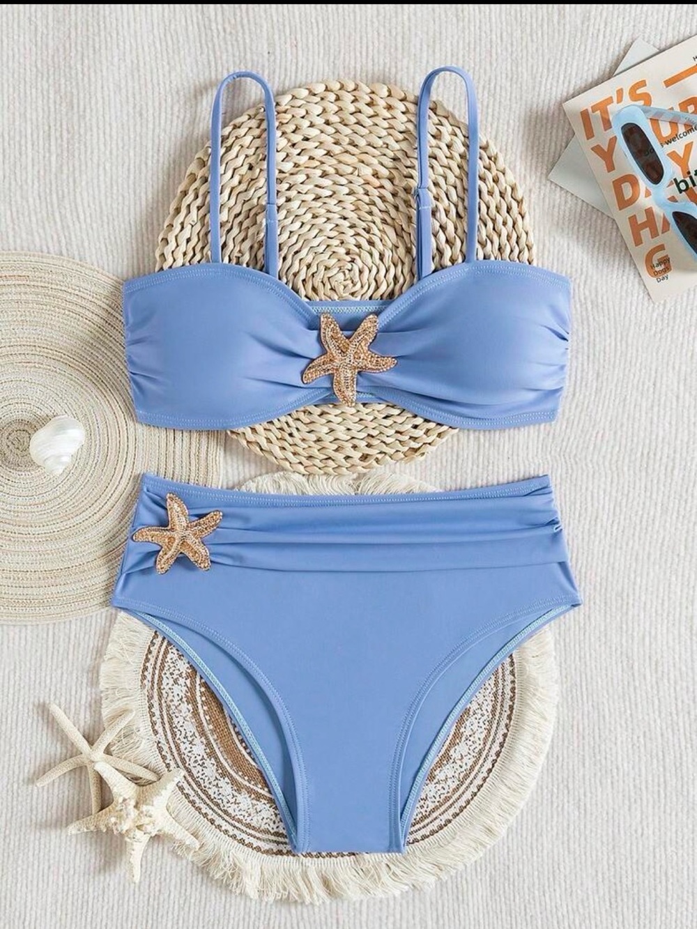 SHEIN Light Blue Starfish Accent High-Waist Bikini